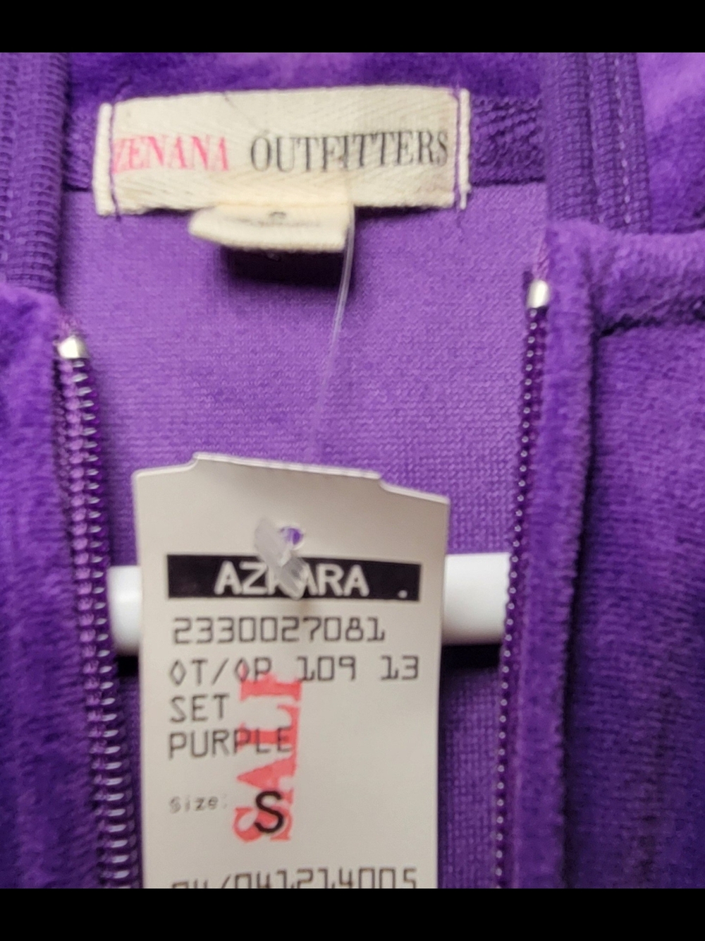 Zenana Outfitters Purple Velour Hooded Zip Jacket - Picture 4 of 4